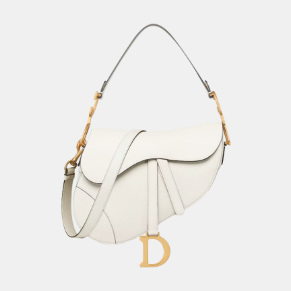 Latte Grained Calfskin Saddle Bag With Strap Leather Crossbody Bag for Women