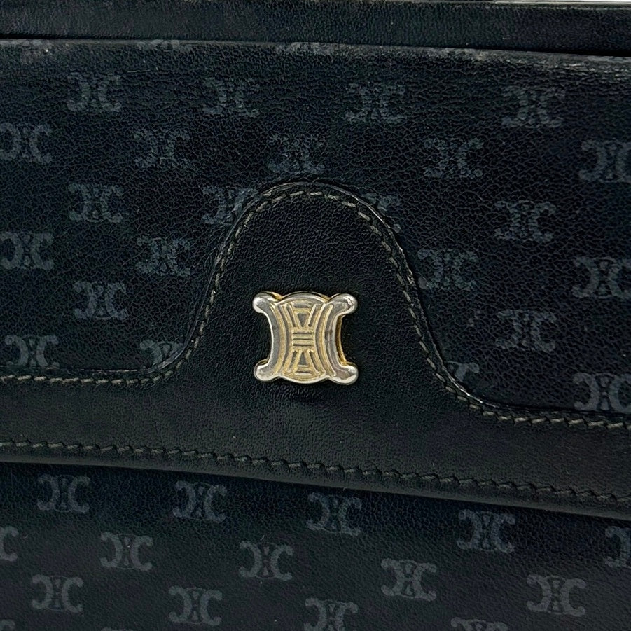 CELINE Macadam Triomphe Metal Clasp Folded Wallet Black Vintage  atgwbh