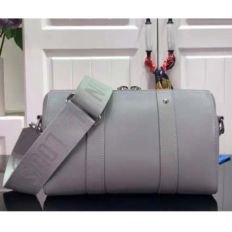 Louis Vuitton LV Unisex City Keepall Bag Gray Aerogram Cowhide Leather Textile Lining
