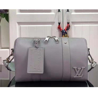 Louis Vuitton LV Unisex City Keepall Bag Gray Aerogram Cowhide Leather Textile Lining