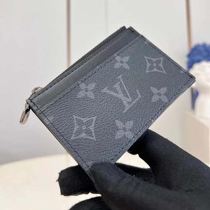 Louis Vuitton LV Unisex Coin Card Holder Monogram Eclipse Coated Canvas Cowhide Leather