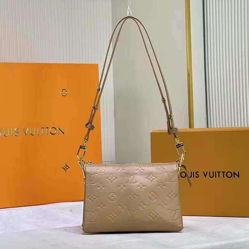 Louis Vuitton LV Unisex Coussin PM Camel Monogram-Embossed Puffy Lambskin Calfskin