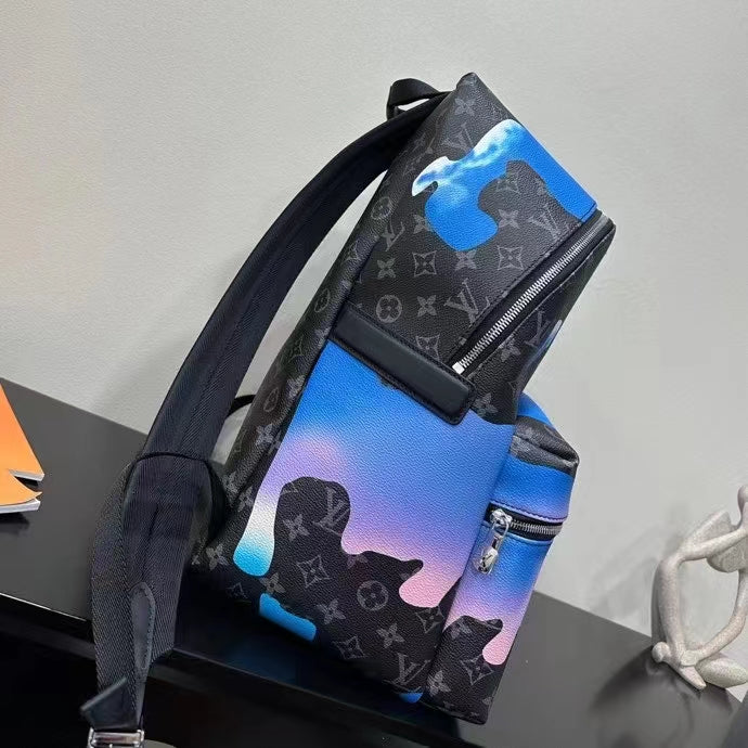 louis vuitton backpack men blue Louis Vuitton LV Unisex Discovery Backpack Sunrise Monogram Eclipse Co – Franco Shops
