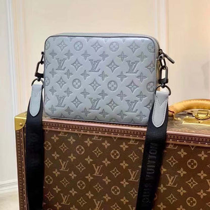 Louis Vuitton LV Unisex Duo Messenger Anthracite Gray Monogram Shadow Calf Leather