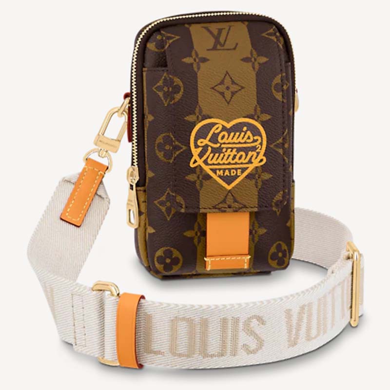 Louis Vuitton LV Unisex Flap Double Phone Pouch Monogram Stripes Brown Coated canvas