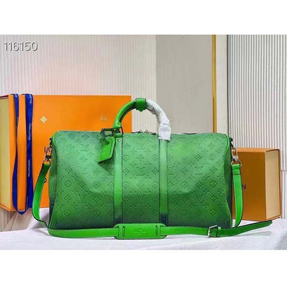 Louis Vuitton LV Unisex Keepall 50B Blue Green Taurillon Cowhide Leather