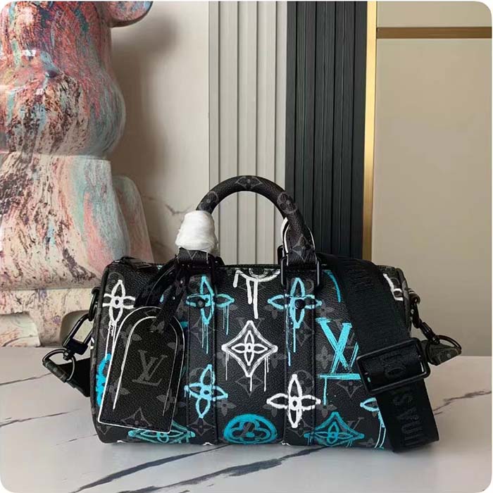 Louis Vuitton LV Unisex Keepall Bandoulière 25 Graffiti Green Monogram Coated Canvas