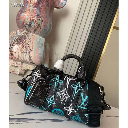 Louis Vuitton LV Unisex Keepall Bandoulière 25 Graffiti Green Monogram Coated Canvas