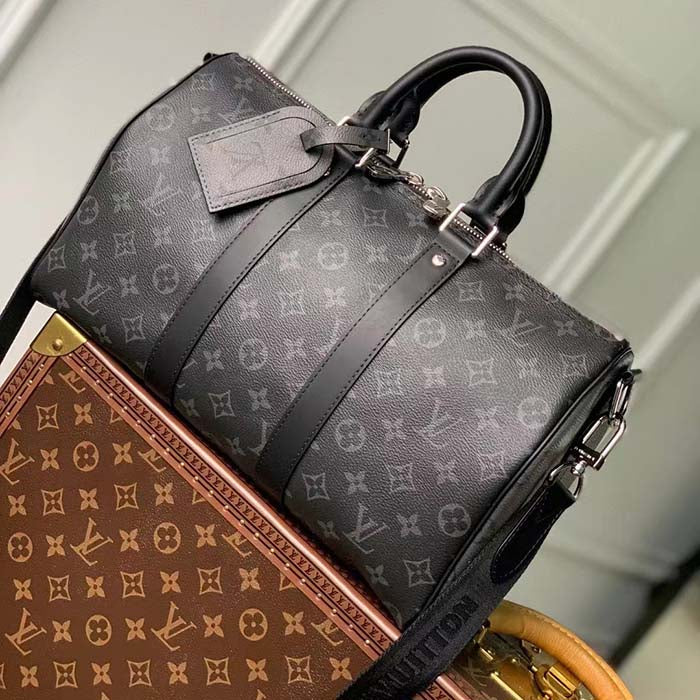 Louis Vuitton LV Unisex Keepall Bandoulière 35 Monogram Eclipse Coated Canvas Cowhide Leather