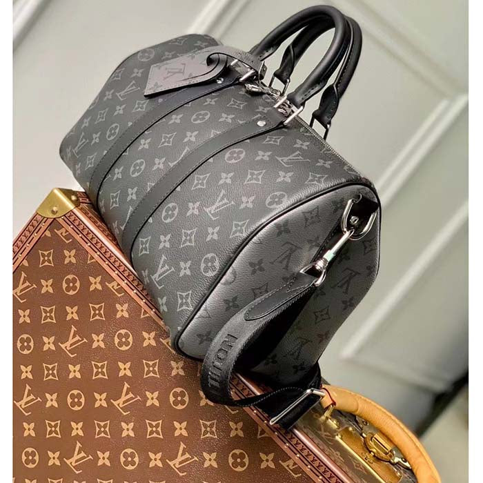 Louis Vuitton LV Unisex Keepall Bandoulière 35 Monogram Eclipse Coated Canvas Cowhide Leather