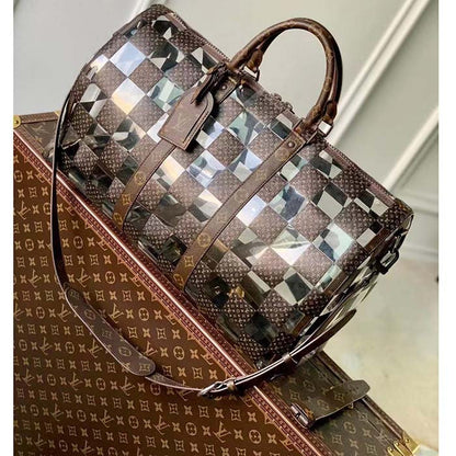 Louis Vuitton LV Unisex Keepall Bandoulière 50 Travel Bag Monogram Chess Coated Canvas PVC