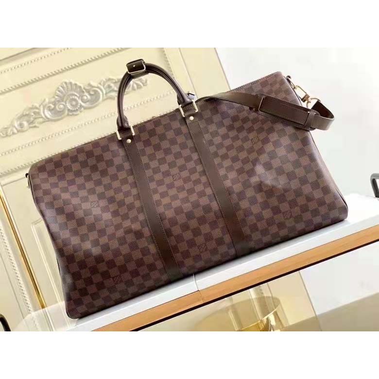 Louis Vuitton LV Unisex Keepall Bandoulière 55 Brown Coated Canvas Cowhide Leather
