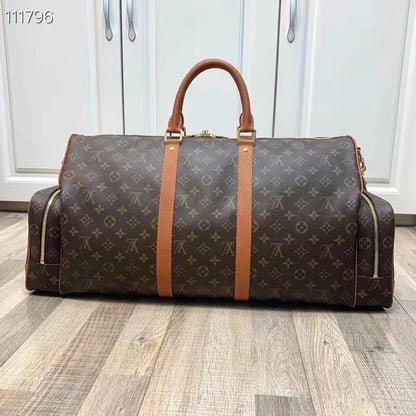 Louis Vuitton LV Unisex Keepall Trio Pocket Travel Bag Brown Monogram Canvas
