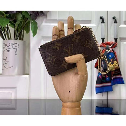 Louis Vuitton LV Unisex Key Pouch Pink Monogram Coated Canvas Grained Cowhide Leather