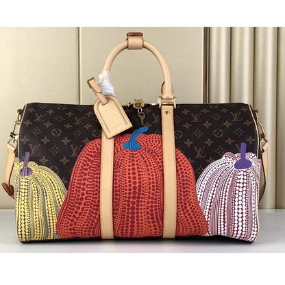 Louis Vuitton LV Unisex LV x YK Keepall 45 Monogram Coated Canvas Colorful Pumpkin Print