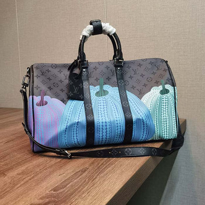 Louis Vuitton LV Unisex LV x YK Keepall 55 Monogram Coated Canvas Colorful Pumpkin Print