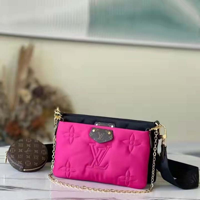Louis Vuitton LV Unisex Maxi Multi Pochette Accessoires Handbag Fuchsia Black