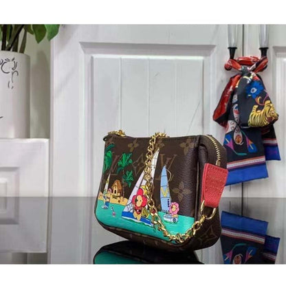 Louis Vuitton LV Unisex Mini Pochette Accessoires Dragon Fruit Pink Monogram Coated Canvas