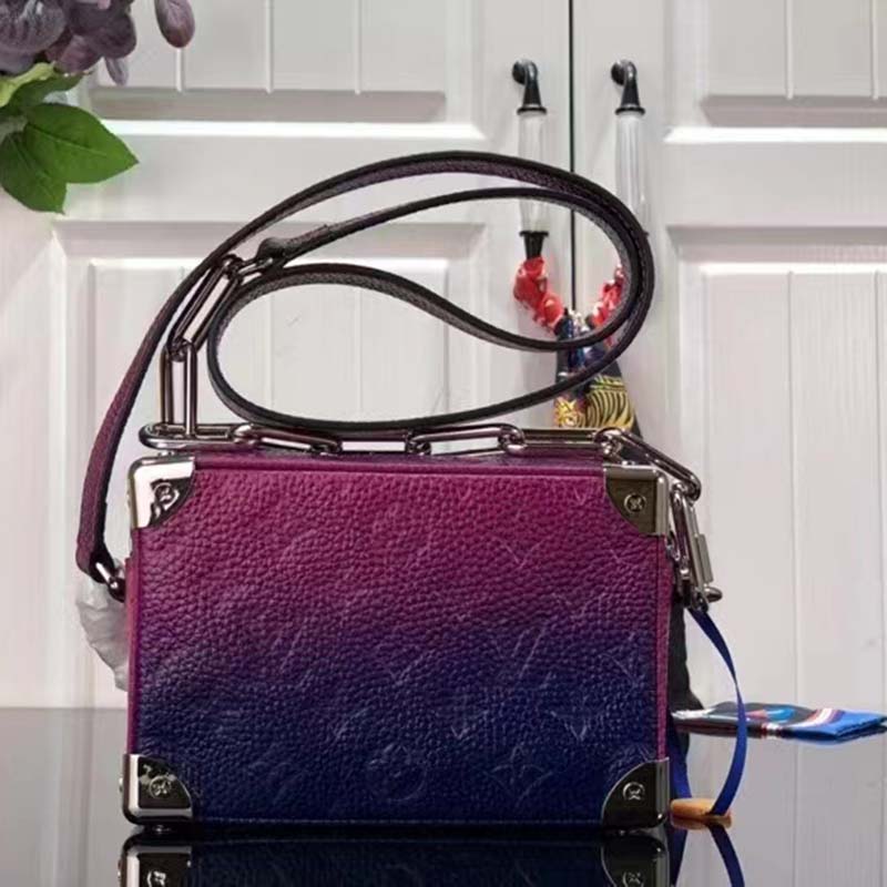 Louis Vuitton LV Unisex Mini Soft Trunk Blue Pink Taurillon Cowhide Leather