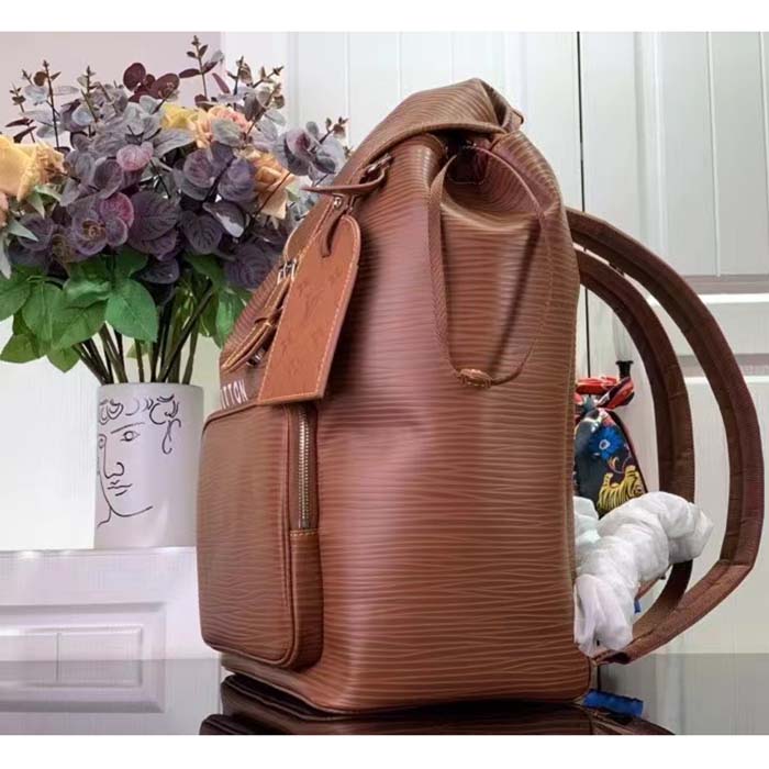 Louis Vuitton LV Unisex Montsouris Backpack Cognac Calf Leather Drawstring Magnetic Closure Handle