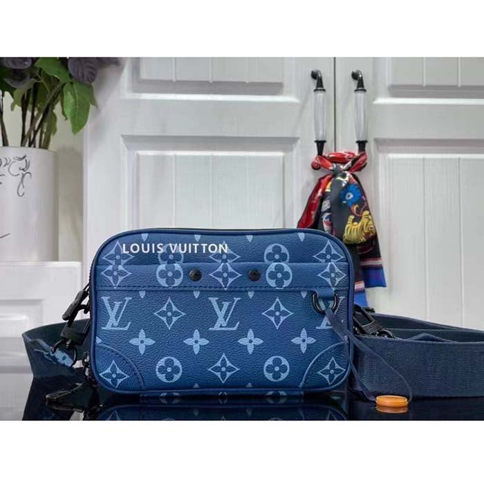 Louis Vuitton LV Unisex Nano Alpha Atlantic Blue Monogram Coated Canvas Cowhide Leather