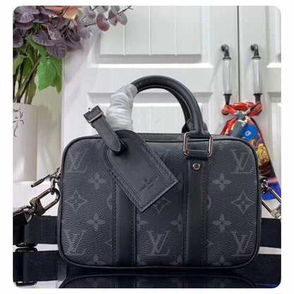 Louis Vuitton LV Unisex Nano Porte Documents Voyage Monogram Eclipse Coated Canvas Cowhide Leather