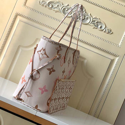 Louis Vuitton LV Unisex Neverfull MM Beige Monogram Coated Canvas Textile Lining