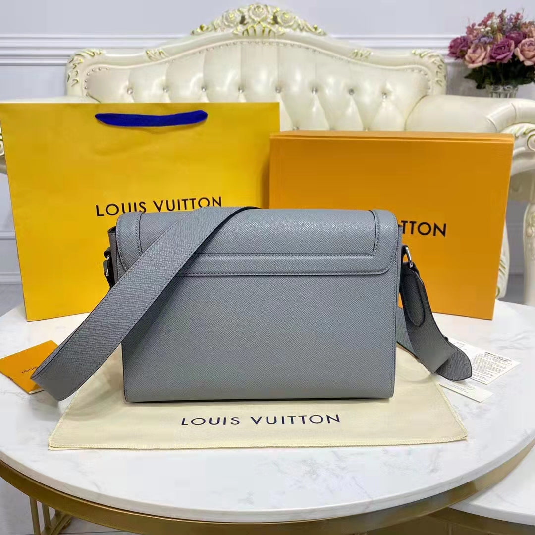 Louis Vuitton LV Unisex New Flap Messenger Grey Taiga Cowhide Leather
