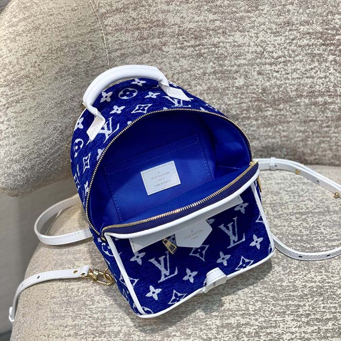 Louis Vuitton LV Unisex Palm Springs Mini Backpack Blue Monogram Velvet Jacquard