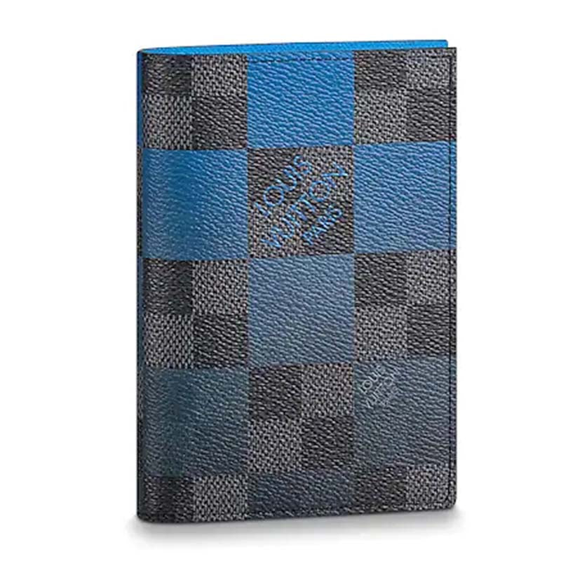 Louis Vuitton LV Unisex Passport Cover Blue Damier Graphite Giant Coated Canvas