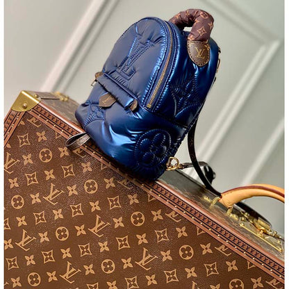Louis Vuitton LV Unisex Pillow Palm Springs Mini Backpack Navy Blue Recycled Metallic Nylon