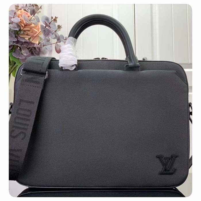 Louis Vuitton LV Unisex Pilot Briefcase Black Cowhide Leather Textile Lining
