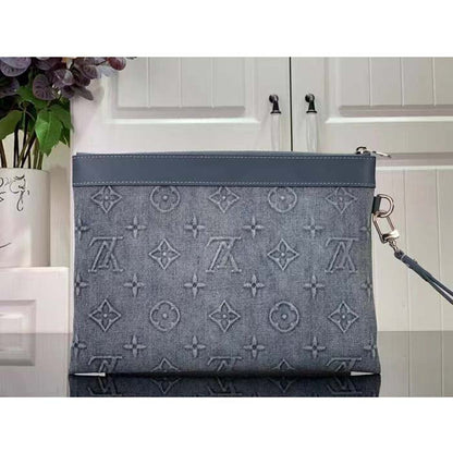 Louis Vuitton LV Unisex Pochette To Go Monogram Washed Denim Coated Canvas Cowhide Leather
