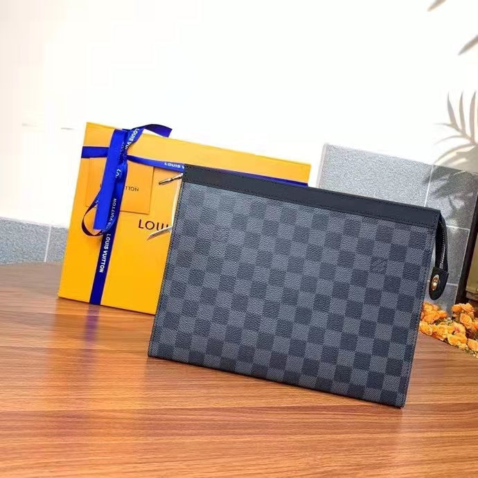 Louis Vuitton LV Unisex Pochette Voyage MM Bag Grey Damier Graphite Coated Canvas