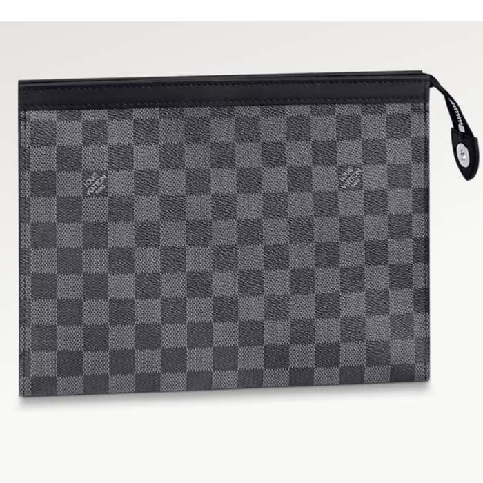 Louis Vuitton LV Unisex Pochette Voyage MM Black Grey Damier Graphite Coated Canvas