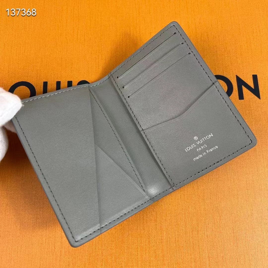 Louis Vuitton LV Unisex Pocket Organizer Anthracite Gray Monogram Shadow Calf Leather