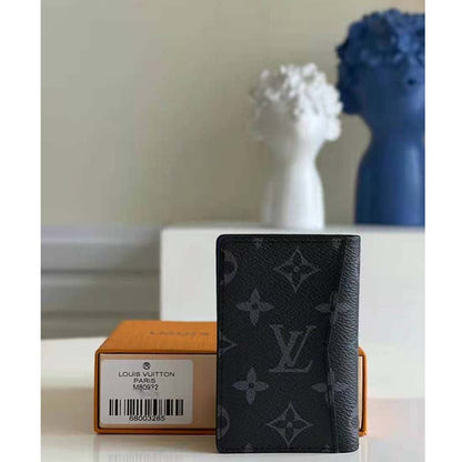 Louis Vuitton LV Unisex Pocket Organizer Monogram Eclipse Coated Canvas Blue Cowhide Leather