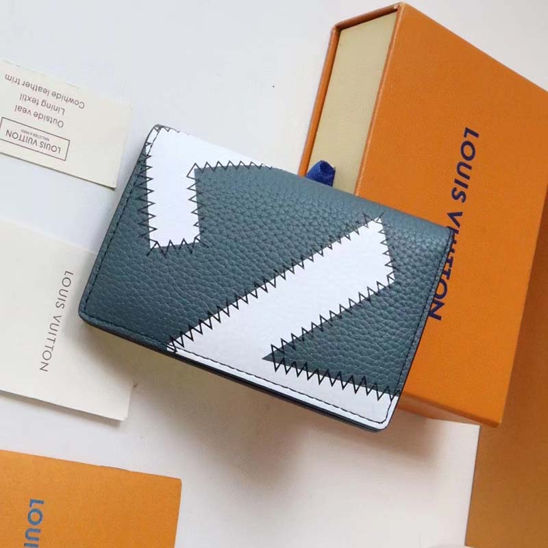 Louis Vuitton LV Unisex Pocket Organizer Wallet Blue Taurillon Cowhide Leather