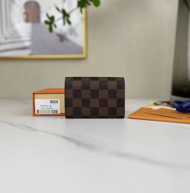 Louis Vuitton LV Unisex Rosalie Coin Purse Damier Ebene Coated Canvas Grained Cowhide Leather