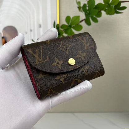 Louis Vuitton LV Unisex Rosalie Coin Purse Fuchsia Pink Monogram Coated Canvas Grained Cowhide Leather
