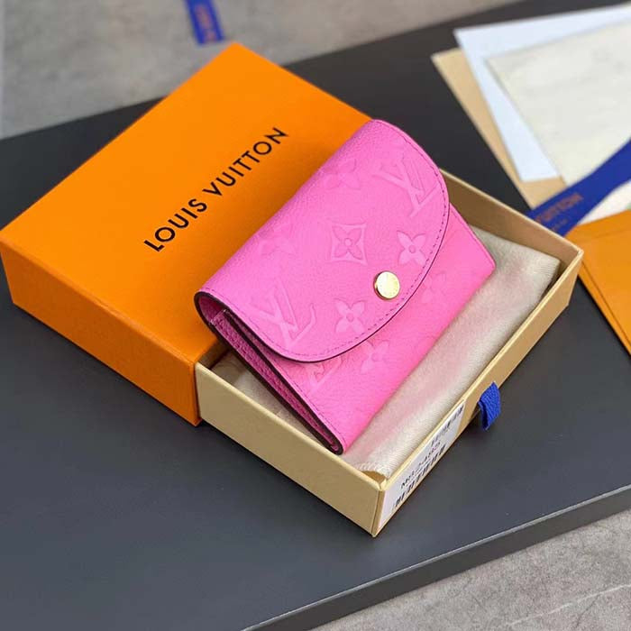 Louis Vuitton LV Unisex Rosalie Coin Purse Pink Monogram Empreinte Embossed Supple Grained Cowhide Leather