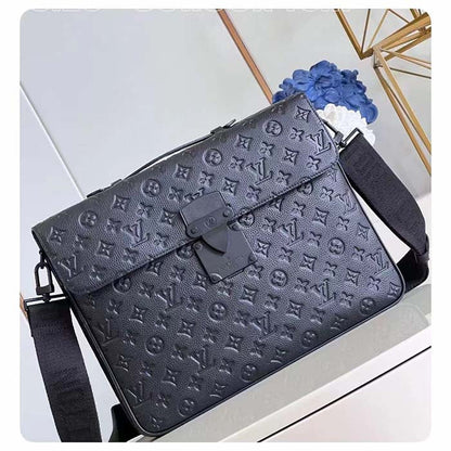 Louis Vuitton LV Unisex S Lock Briefcase Black Taurillon Monogram Embossed Cowhide Leather