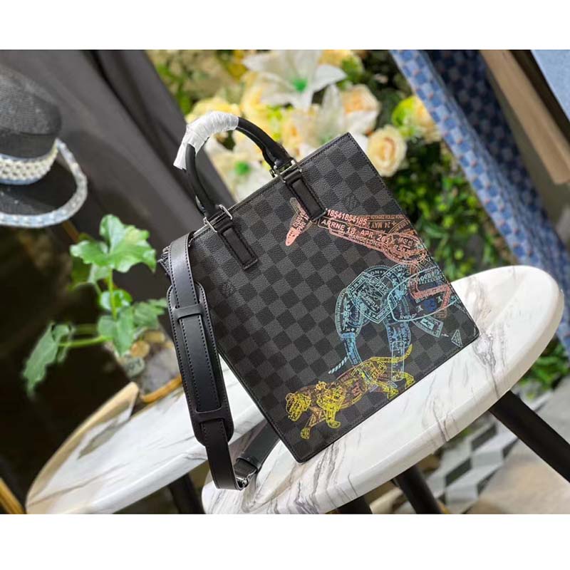 Louis Vuitton LV Unisex Sac Plat Cross Damier Graphite Coated Canvas