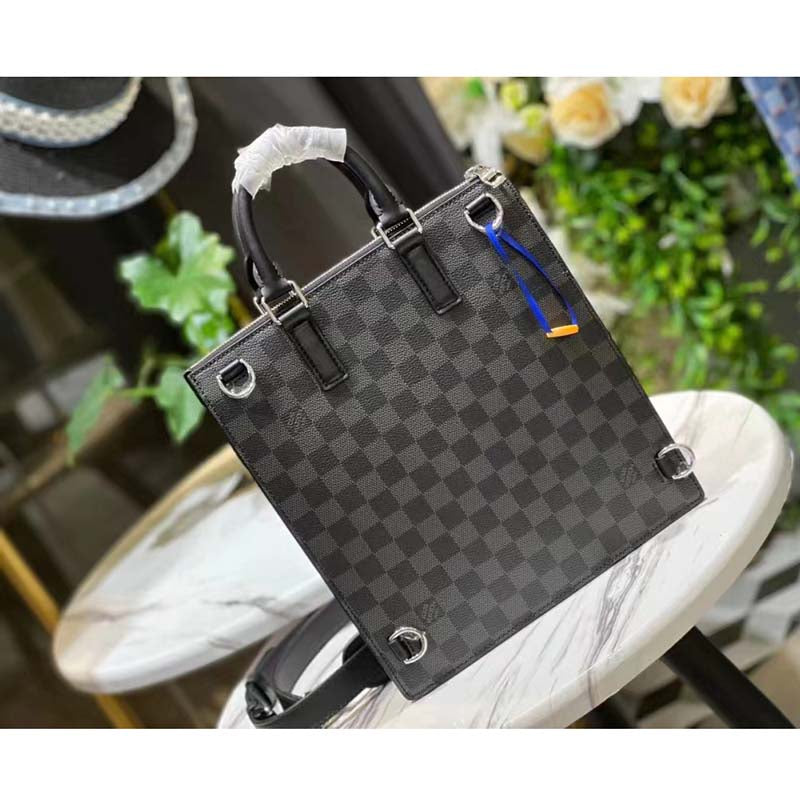 Louis Vuitton LV Unisex Sac Plat Cross Damier Graphite Coated Canvas