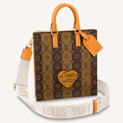 Louis Vuitton LV Unisex Sac Plat Cross Monogram Stripes Brown Coated Canvas