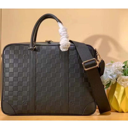 Louis Vuitton LV Unisex Sirius Briefcase Black Damier Infini Onyx Cowhide Leather
