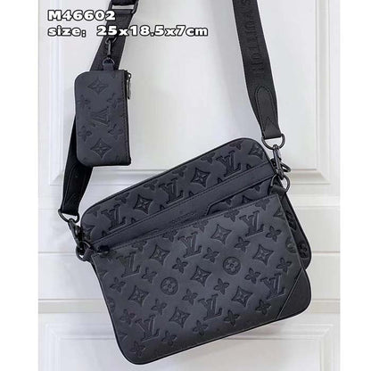 Louis Vuitton LV Unisex Trio Messenger Bag Black Calf Leather Cowhide