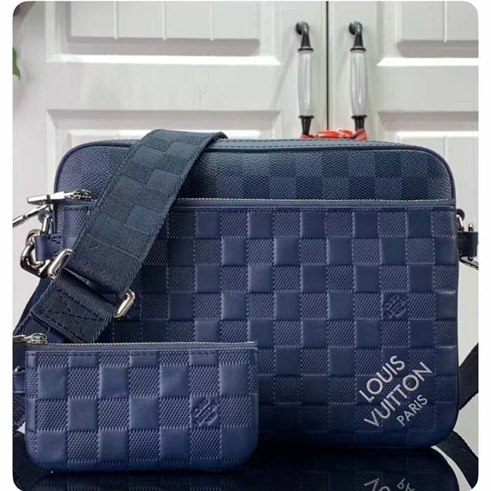 Louis Vuitton LV Unisex Trio Messenger Blue Sapphire Damier Infini Cowhide Leather
