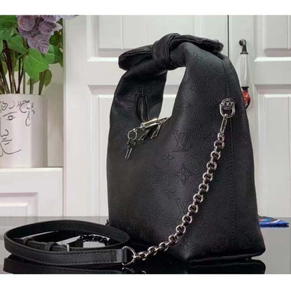 Louis Vuitton LV Women Why Knot PM Handbag Black Perforated Mahina Calf Leather
