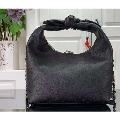 Louis Vuitton LV Women Why Knot PM Handbag Black Perforated Mahina Calf Leather